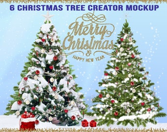 6 Christmas Tree, Realistic Mock-Up Christmas Tree, Pine Trees, Clipart Pine Tree, Christmas Balls Clipart, Tree Ornaments Decoration