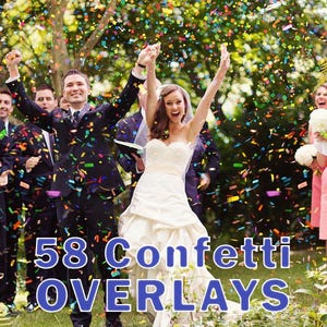 58 Confetti Photo Overlays, Confetti Photoshop, Falling Confetti, Confetti JPG, Wedding Photo Overlays, Bokeh blow magic Pixie dust effect