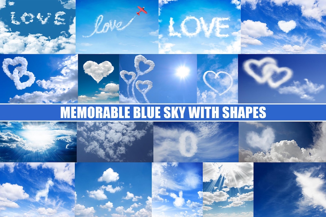 40 Blue Sky Cloud Overlays, Realistic Cloud Shapes, Animals, Letters ...