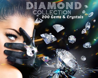 200 Sparkling Diamond & Crystal Clipart Overlays: Luxury Gem PNGs, Jewelry Shiny Crystals