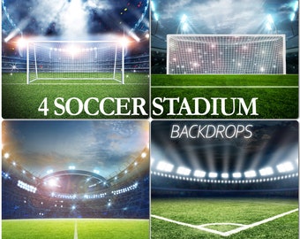 4 voetbalstadion achtergronden, sport lege spotlight arena, stadionverlichting overlays, fotografie-achtergrond