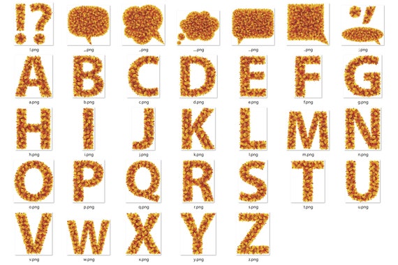 秋の紅葉のアルファベット文字、秋のクリップアート、印刷可能な