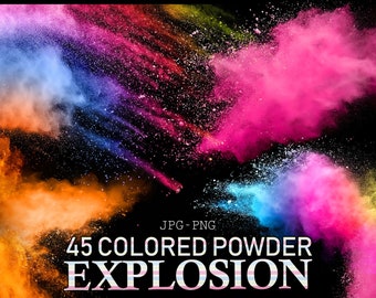 45 texture di esplosione di polvere arcobaleno, sfondi di polvere colorata, sovrapposizioni di foto con scoppi di colore