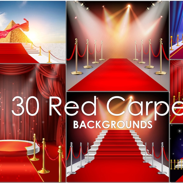 30 Red Carpet Stages, Empty award background, Victory carpet podium, Digital shiny spotlight, Red stairs platform, Theater stage lighting