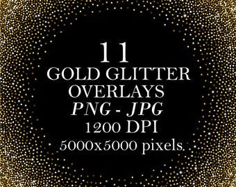 11 Gold Glitter Texture Overlays, Confetti Frames