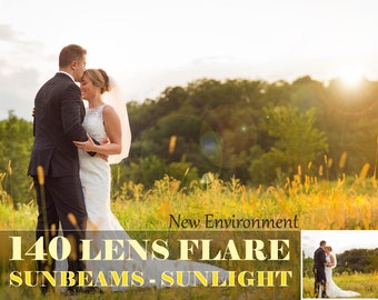 140 Lens Flare Sun Overlays, Photo Overlay, Sunbeams, Digital sun light, Sun Effect, Bokeh, Light Flare, Natural Sun Rays, Sun beams effect