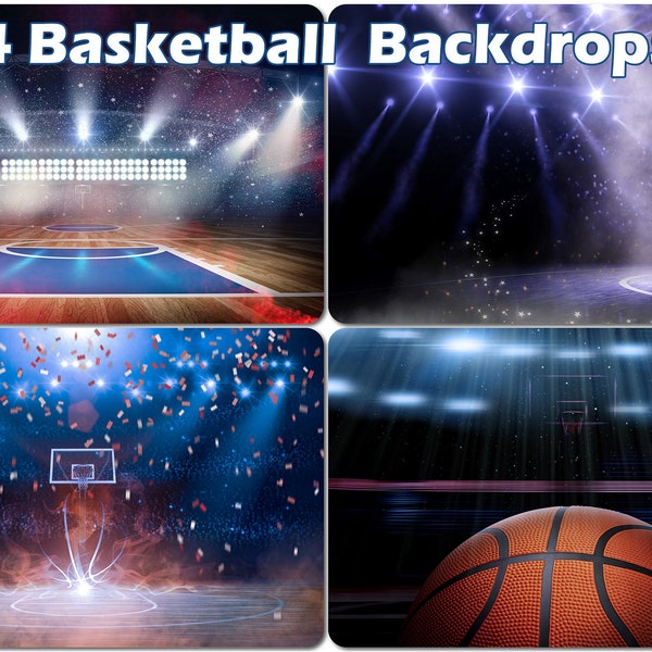 4 Basketball Digital Backgrounds, sport backdrops spotlights, Stadium Photography Backdrop, Empty indoor arena, Sport championship arena