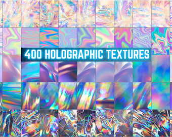 400 Holographic Textures, Iridescent Backgrounds, Rainbow Foil, Abstract Wave, Prism Photo Overlays, Futuristic Hologram