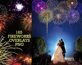 165 Fireworks Photo Overlays, Wedding, Holiday, Fireworks Explosion, Night Festival, Sky Show Overlay, PNG