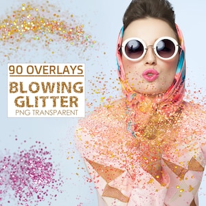 90 superposiciones de Photoshop con purpurina, confeti, brillo dorado, archivos PNG