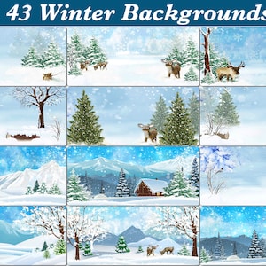 43 Winter Watercolor landscape, scene painting, Holiday backdrops, Mug Design, Christmas card, Rustic image on wood, Digital papers forest