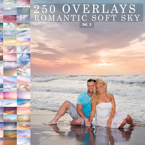 250 Romantic Sky Photoshop Overlays soft mood, Professional Photo Layer, Background Backdrops for photographers, clouds effect, Sky overlays