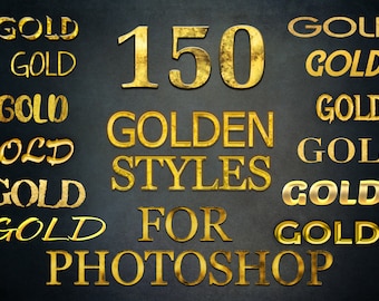 150 estilos dorados de Photoshop: efectos de texto dorados, brillo, láminas, sellos y estilos de capa (archivo ASL)