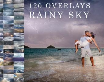 120 Rainy Sky Photo Overlays, Overcast Skies Backgrounds, Stormy, Clouds effect, Sky overlay