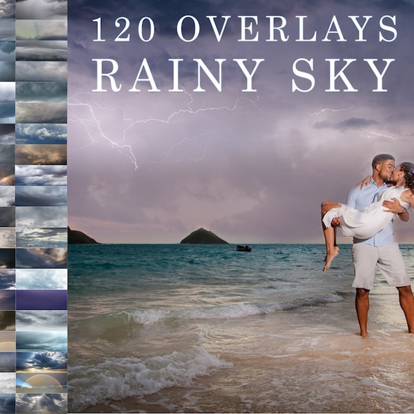 120 Rainy Sky Photoshop Overlays, Professional Photo Layer, Overcast Background Backdrops for photographers, rain clouds effect, Sky overlay