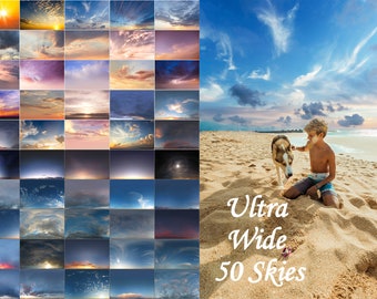 50 Sunrise Sky Photoshop Overlays, Sunset Sky, Dramatic Skies, Digital Sky Backdrop, Morning Sky, Clouds effect, Digital blue sky overlays