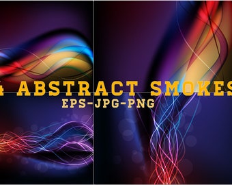 4 Abstract Colored Smokes, eps-Datei, Feuer, Flamme, fließend, Hintergrund, bunt, Rauch, Spektrum, Textur, Vektor, Welle