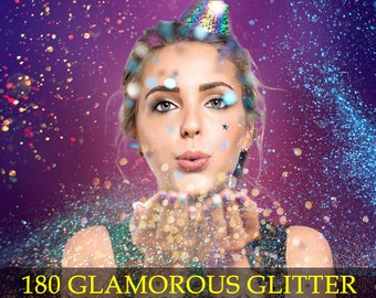 180 GLAMOROUS Glitter Dusts Overalys, Magic Glitter Overlay, Farbiger Feenstaub, Blowing Glitter Photo Overlays, Glitzer Explosionspartikel