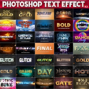 100 effetti di testo Photoshop premium, effetti di testo 3D completamente modificabili, stili di livello, modello di mockup di testo PSD, cinematografico, oro, argento, legno