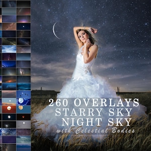 260 Night & Starry Sky Photoshop Overlays Professional Photo Layer Background Backdrops for photographers, rain clouds effect, Sky overlay