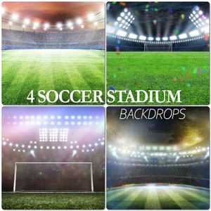 4 Cenário de estádio de futebol, fundo de gol de futebol, cenários de estádio esportivo, luzes de estádio, sobreposições de Photoshop, holofote, holofote