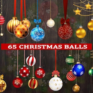 65 Christmas Balls Clipart, Christmas Baubles, Christmas Ornaments, gold, red, blue, christmas tree decoration graphics, Ornaments Clipart