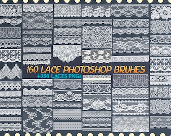350 Lace Elements, 160 Photoshop Brushes, Lace Textile, Vintage Laces Textures, Elegant Decorative PNG
