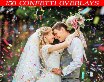 150 Confetti Foto Overlays, Confetti Vallen, Verjaardag Confetti, Feestviering, Magic Blowing Overalys, Gouden confetti overlays, PNG