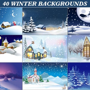 40 Winter landscapes, Holiday backdrops, Mug Design, Christmas card, Rustic winter, Digital papers, Forest landscape, Christmas Snowy winter