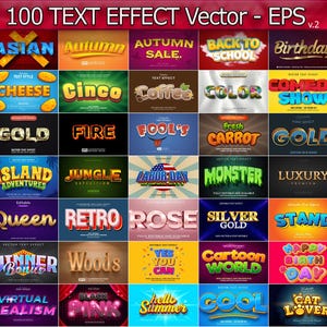 100 Vektortexteffekte, Illustration bearbeitbarer EPS-Vektorgrafik, 3D-Vorlagen, Gold, Filmkunst, Cartoon, Spiel