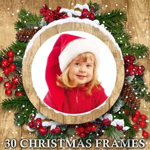 30 Christmas Frames, Wooden Holiday Decorations, Winter texture, New Year Ornament, Tree branches, Pine Cones, Scrapbook Christmas Frame