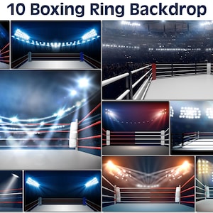 10 Boxing Ring Backdrop, Digital Fighting Area, Wrestling Sport, illuminated box arena, Dangerous sport, Boxing match, Combat background