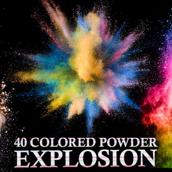 40 Powder Explosions Photo Overlays, Abstract Colored Holy Powder, Rainbow Texture, Magic Blowing