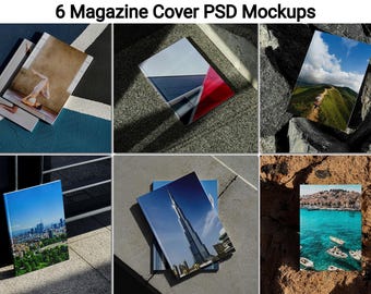 6 Magazine Cover Mockup PSD Template, Outdoor Brochure, Urban Editorial Design