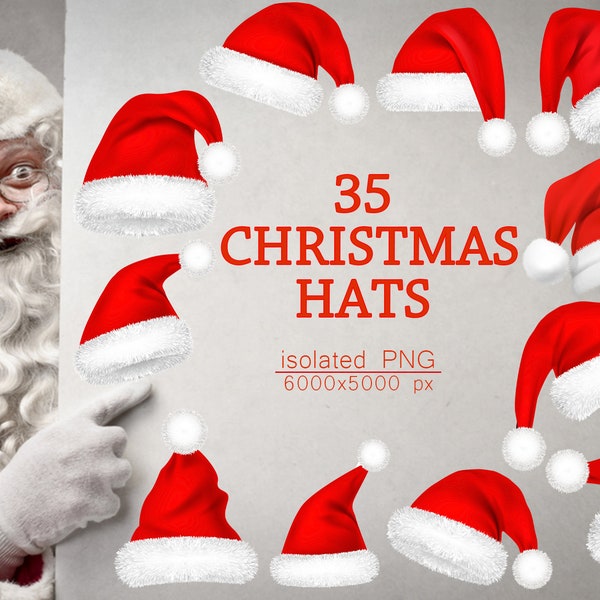 35 Christmas Hats, Photoshop Overlay, Christmas Overlays Decoration, Holidays, Santa digital red hat, Christmas Hat Photography, PNG files
