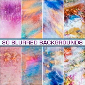 May include: A collection of 80 blurred backgrounds in various colors. The backgrounds feature abstract designs with hues of green, purple, orange, blue, and pink. The text "80 BLURRED BACKGROUNDS" is displayed in a teal banner.