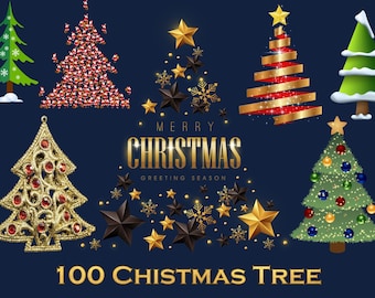 100 Christmas Tree Clipart, Holiday Pine Overlays, Abstract Winter Tree, PNG