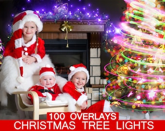 100 Christmas Tree Lights Bokeh Overlays, Christmas light, flou, photographie numérique Festive Creative lights, Sparkler Tree overlays