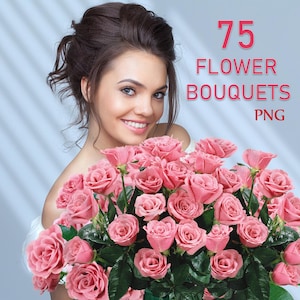 75 Blumensträuße, Digital Spring Bouquet, Rose Clip Art, Blumensaison, Tulpen echte Blumen, Schneeglöckchen Photoshop Overlays, PNG Dateien