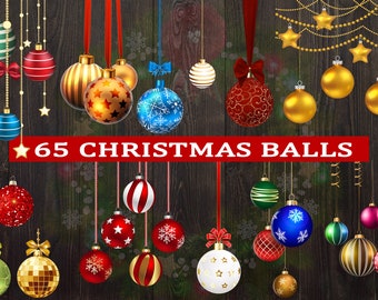 65 Christmas Balls Clipart, Christmas Baubles, Christmas Ornaments, gold, red, blue, christmas tree decoration graphics, Ornaments Clipart