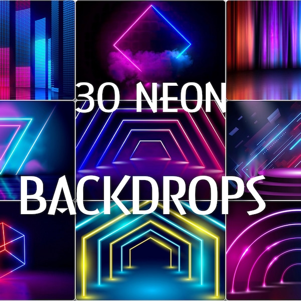 30 Digital NEON podium stage, Glowing Colorful Backdrop, Modern Electro Lights, Shine Futuristic Spotlight Arena, Neon Geometric Show Lights