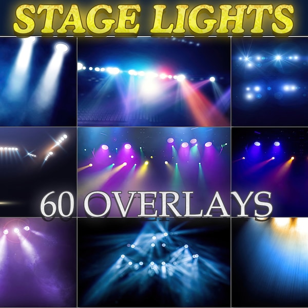 60 Stage Lighting Overlays, Stage arena lighting background spotlight, Lighting spotlight overlay, Stadium arena spotlight, Colorful lights