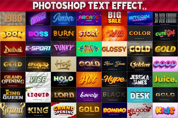 100 Photoshop Text Effects, 3D Fully Editable PSD Templates, Cinematic Styles, Gold, Silver, Comic