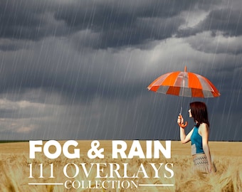 111 FOG & RAIN Photo Overlays for Photoshop, Photoshop overlay, Rain effect, fog smoke overlays, Fog Clipart, Realistic rain, realistic fog