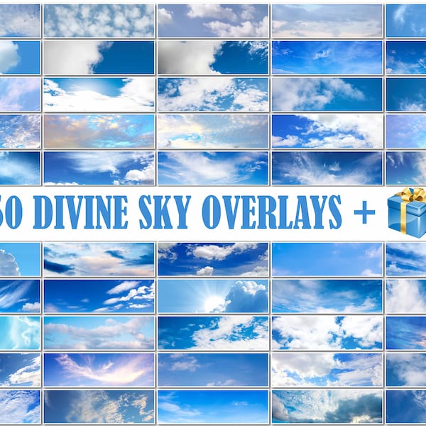 50 Sky Cloud Overlays, Sky Overlay, Cloud Overlay, Photography Overlays, Photoshop skies, photo overlays, digital sky, wedding overlay