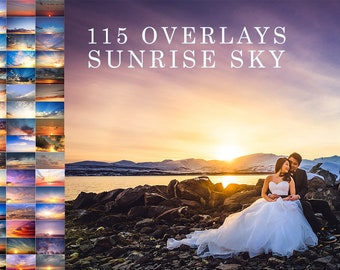 115 Bright Sunrise Sky Photoshop Overlays, Professional Photo Layer Background, Sky overlay backdrops for photographers, clouds effect