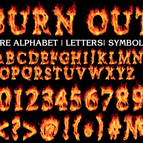 Fire Alphabet Letters and Numbers Flaming Alphabet Set of - Etsy