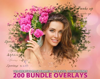 120 Watercolor Photo Mask Frames PNG, Spring Pastel Textures, Creative Painted Masks, Bokeh background