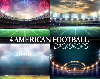4 American Football Stadium Backgrounds, Sports Field, Empty Night Soccer Arena, Stadium Lights