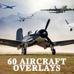 60 Aircraft Photoshop Overlays, Realistic flying airplane Jet, aeroplane, Overlay Bundle, PNG file, Military Flying Airplane, Airbus carries